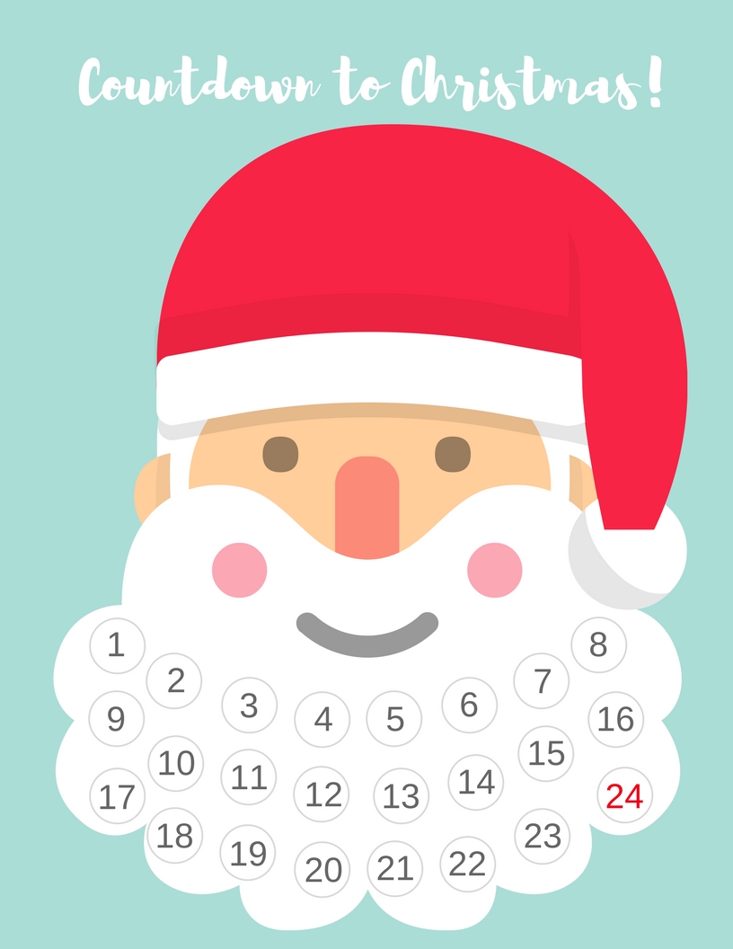 Countdown to Christmas Santa Advent Calendar - Free Printable